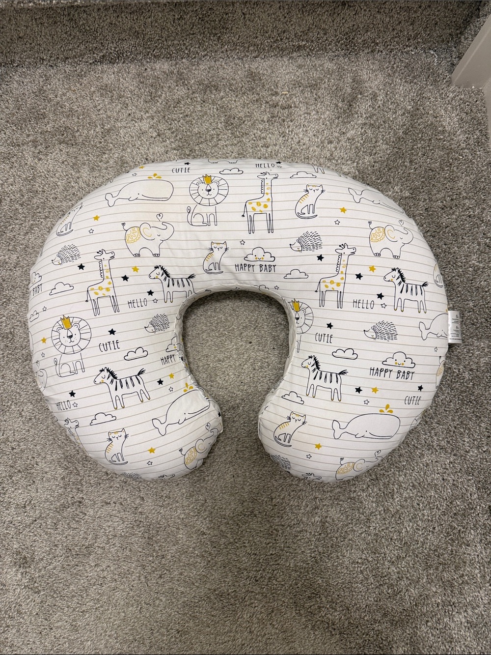 Boppy Nursery Baby Nursing Pillow - White with Yellow & Gray Animal Print